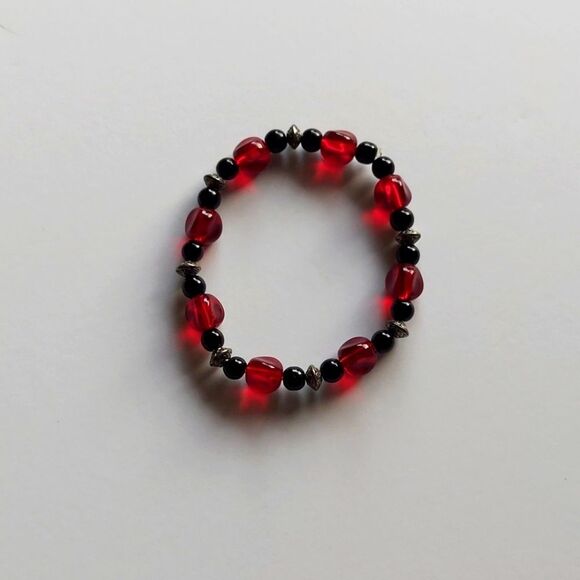 Handmade Red, Black, Silver Bracelet - Picture 5 of 12